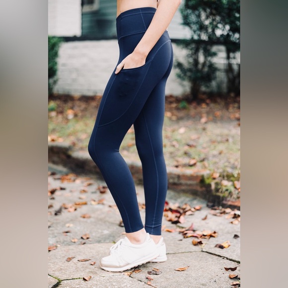 Pants - Navy Blue High Rise Yoga Leggings Running Activewear Workout Gym Pockets